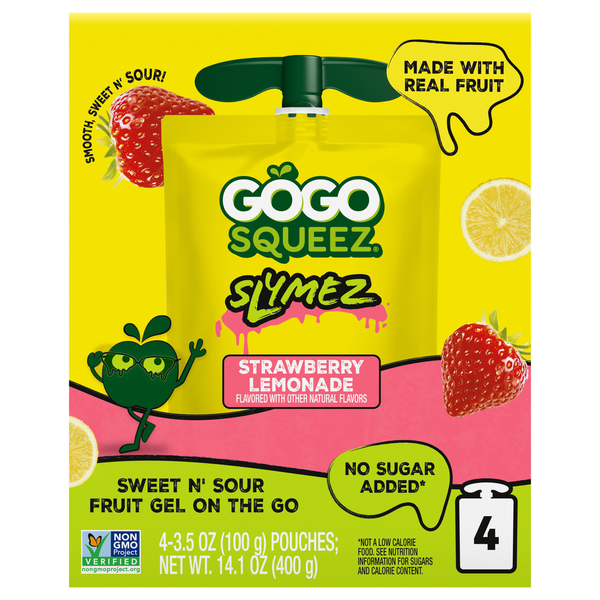 GoGo squeeZ Slymez No Sugar Added Strawberry Lemonade Gel Pouches - 4 ct