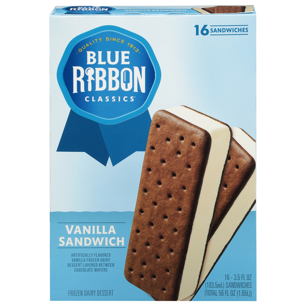Save on Blue Ribbon Classics Frozen Dairy Dessert Sandwiches Vanilla