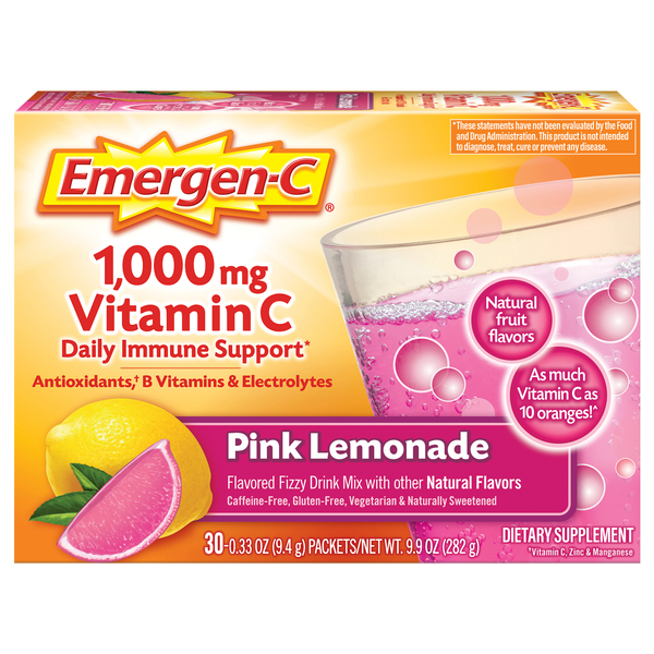 Emergen-C Pink Lemonade Fizzy Drink Mix 1000mg Vitamin C - 30 ct