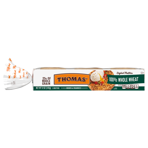Thomas' Whole Grain 100% Whole Wheat English Muffins - 6 ct
