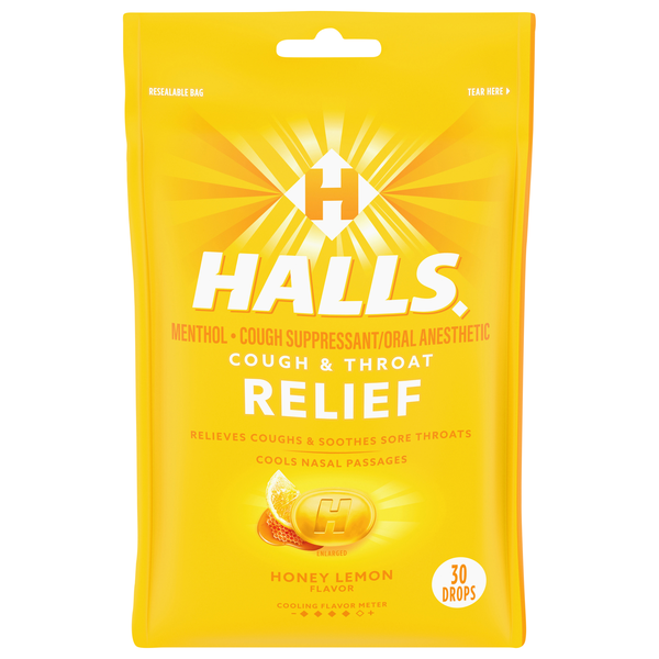 Halls Cough Drops Menthol Honey Lemon