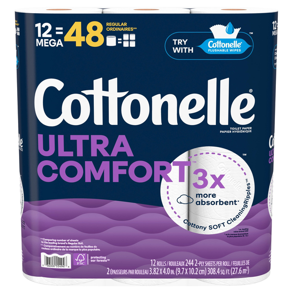 Cottonelle Ultra Comfort Mega Roll 2-Ply Toilet Paper Unscented - 12 ct