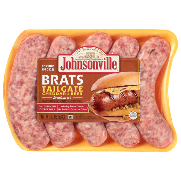 Johnsonville Brats Tailgate Cheddar & Beer Pork Bratwurst - 5 ct