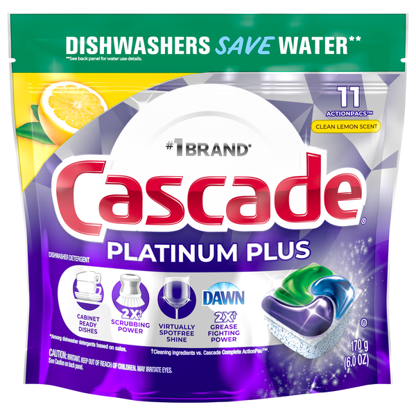 Cascade Platinum Plus Dawn Clean Lemon Dishwasher Detergent Pacs - 11 ct