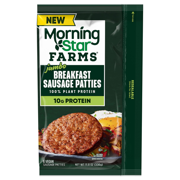 MorningStar Farms Jumbo Breakfast Vegan Sausage Patties - 6 ct Frozen