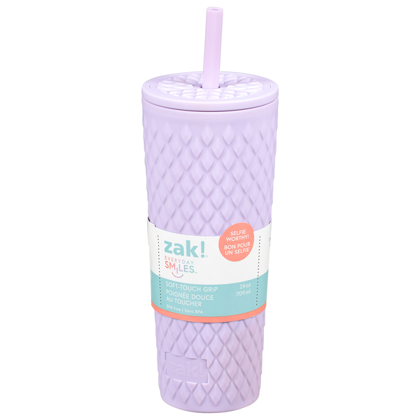 Zak! Everyday Smiles Lavender Soft Touch Grip Straw Tumbler 24 oz