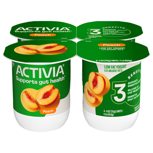Activia Low Fat Peach Probiotic Yogurt Cups - 4 ct