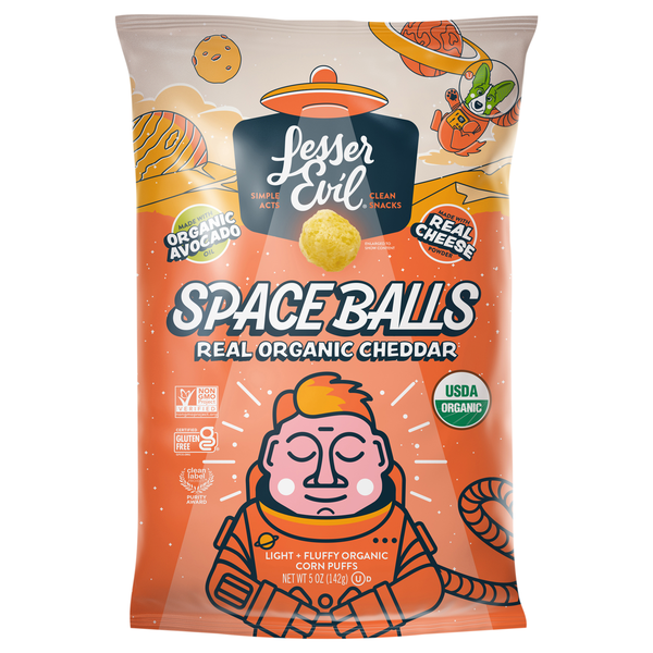 LesserEvil Organic Space Balls Gluten Free Cheddar Corn Puffs