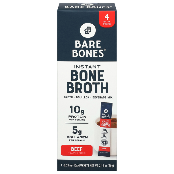Bare Bones Beef Bone Broth Instant Beverage Mix - 4 ct