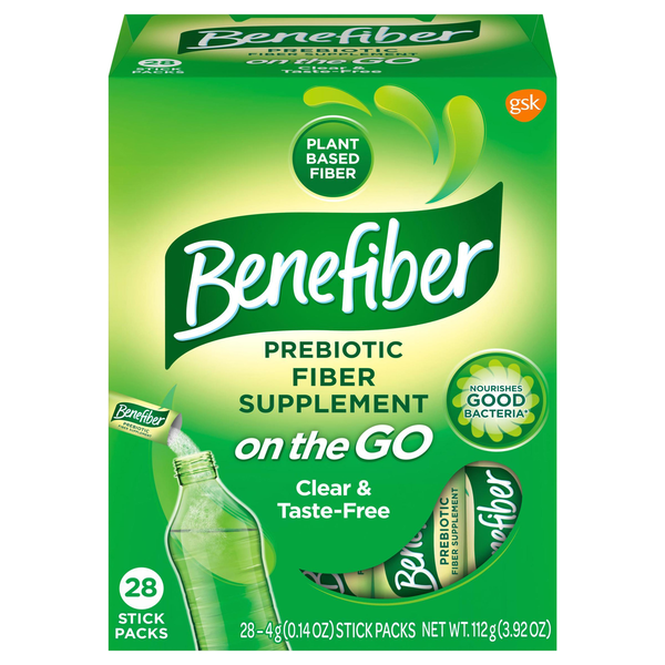 Benefiber Prebiotic Fiber on the Go Stick Packs Clear & Taste-Free - 28 ct