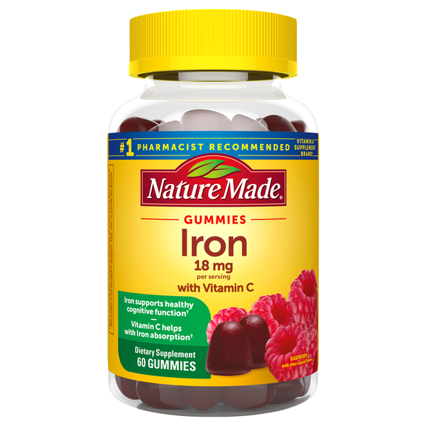 Nature Made Iron 18 mg with Vitamin C Raspberry Gummies