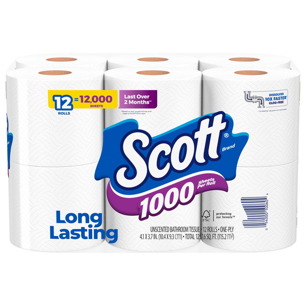 Scott 1000 Sheets Per Roll 1-Ply Toilet Paper Unscented