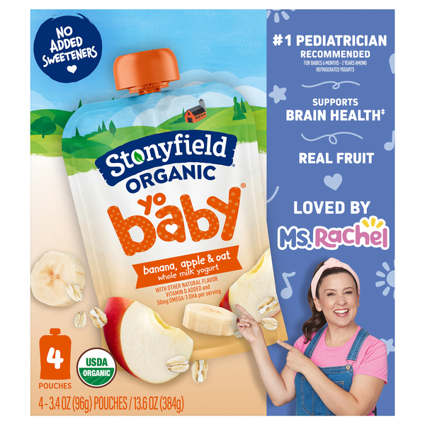 Stonyfield Organic YoBaby Whole Milk Banana & Oat Yogurt Pouch - 4 ct