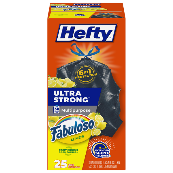 Hefty Ultra Strong Fabuloso Lemon Multipurpose Drawstring Bags 30 Gallon