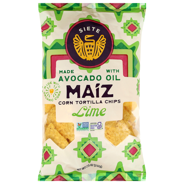 Siete Organic Gluten Free Maiz Avocado Oil Lime Corn Tortilla Chips