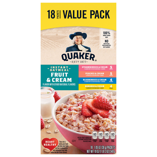 Quaker Fruit & Cream Variety Pack Instant Oatmeal Value Pack - 18 ct