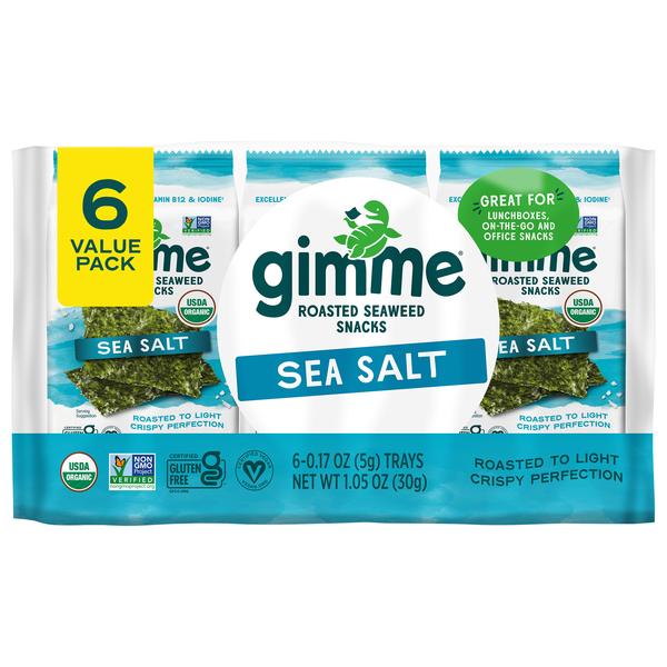 gimMe Organic Sea Salt Roasted Seaweed Snacks - 6 ct