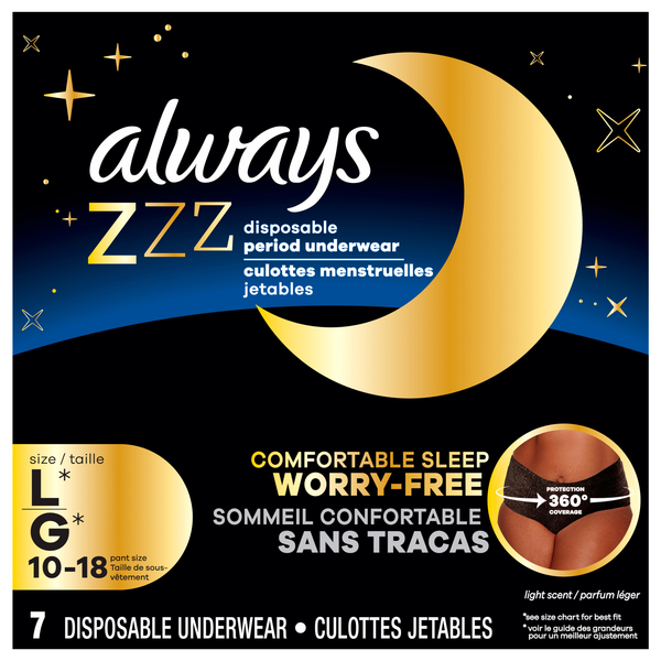 Always ZZZ Size L Light Scent Disposable Period Underwear