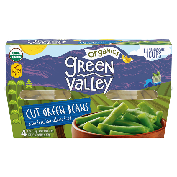 Green Valley Organics Cut Green Beans Microwavable Cups - 4 ct