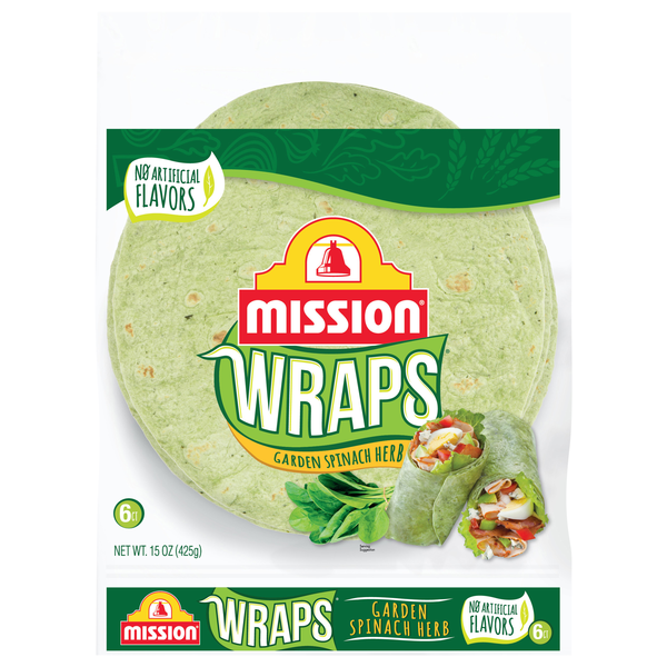 Mission Garden Spinach Herb Wraps - 6 ct