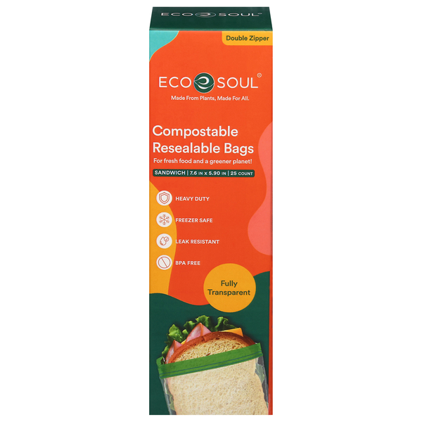 Eco Soul Plant Based Compostable Sandwich Resealable Bags