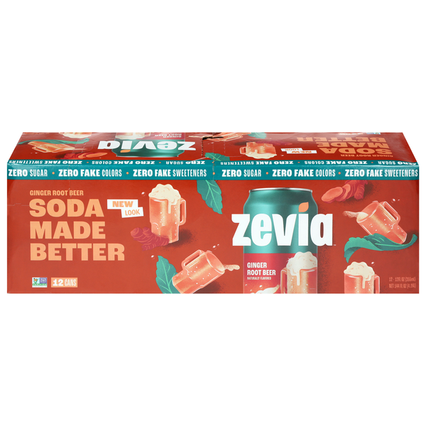 Zevia Zero Sugar Ginger Root Beer Soda Caffeine Free - 12 pk