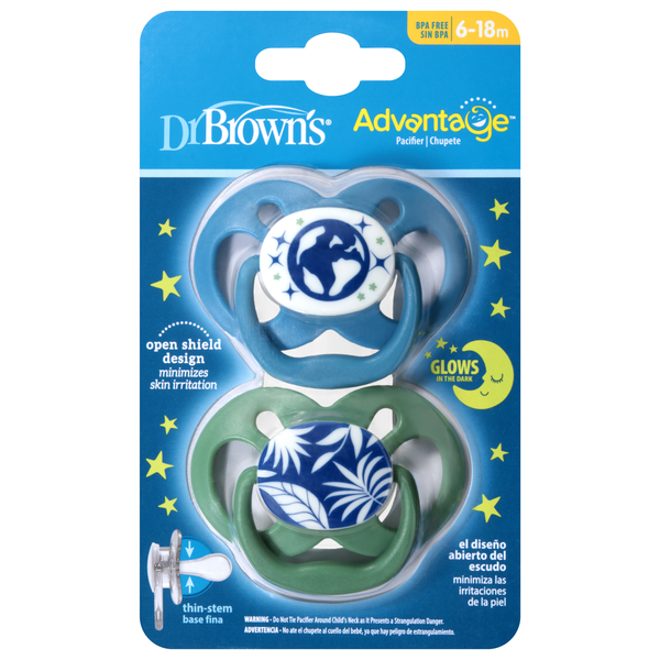 Dr. Brown's Advantage Glow in the Dark Pacifiers 6-18m
