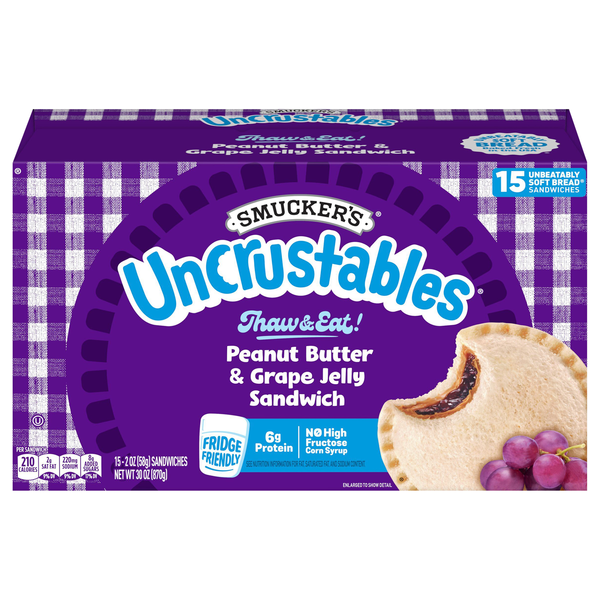 Smucker's Uncrustables Peanut Butter & Grape Jelly Sandwich - 15 ct Frozen