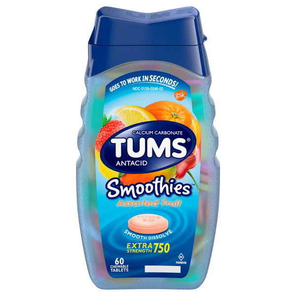 TUMS Smoothies Antacid Extra Strength 750 Chewable Tablets Assorted Fruit