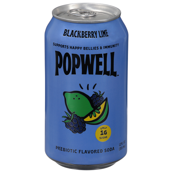 Popwell Blackberry Lime Prebiotic Soda