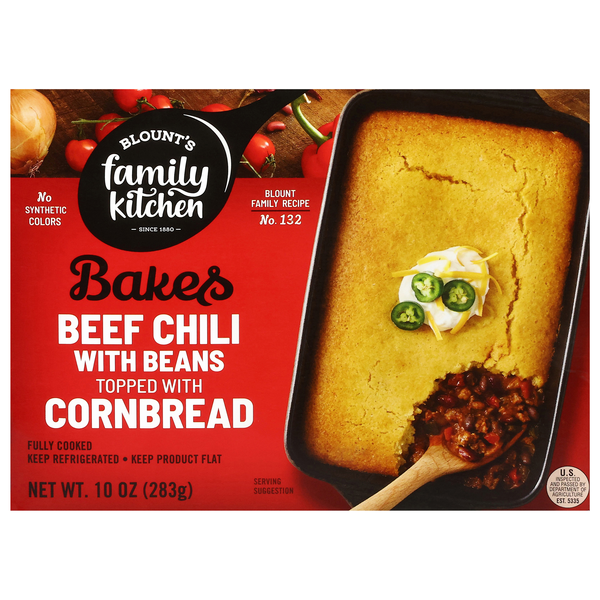 Blount's Family Kitchen Beef Chili w/Beans Topped w/Cornbread Refrigerated