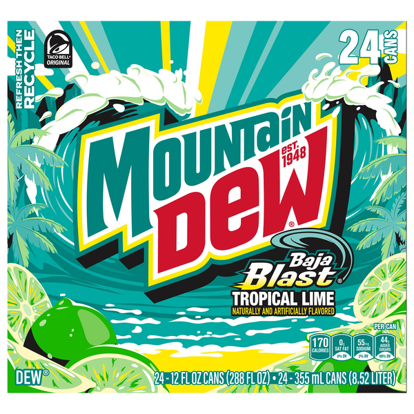 Mtn Dew Baja Blast Soda - 24 pk