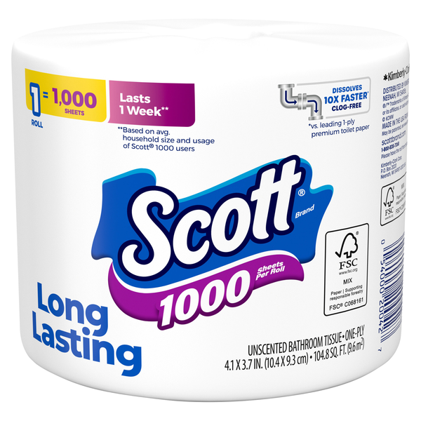 Scott 1000 1-Ply Toilet Paper Unscented