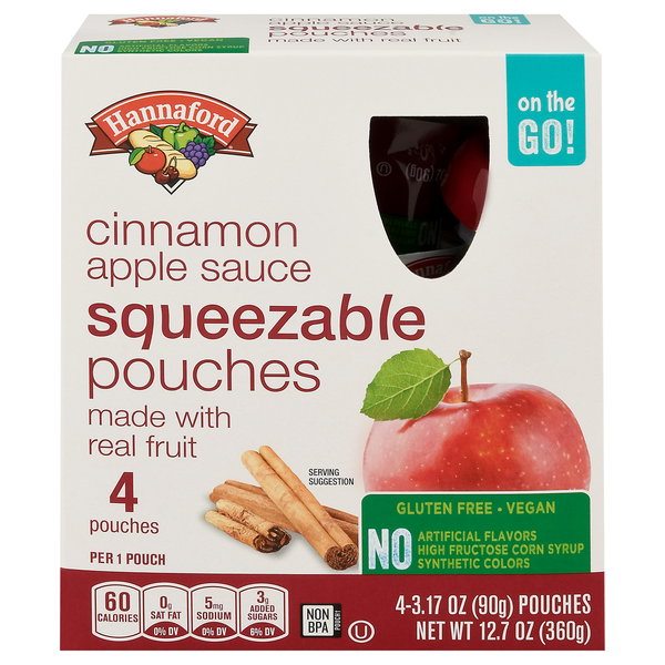 Hannaford Squeezable Cinnamon Apple Sauce Pouches - 4 ct