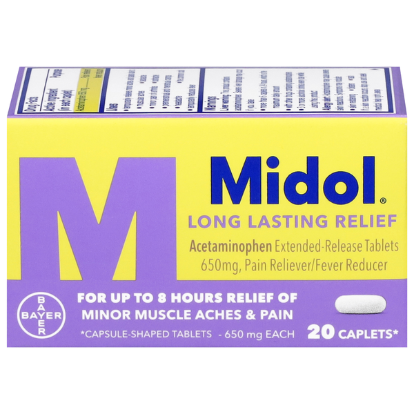 Midol Long Lasting Relief Pain Reliever 650 mg Caplets