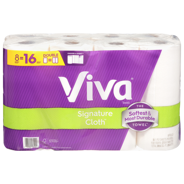 Viva Signature Cloth Choose-A-Sheet Double Roll 1-Ply Paper Towels - 8 ct