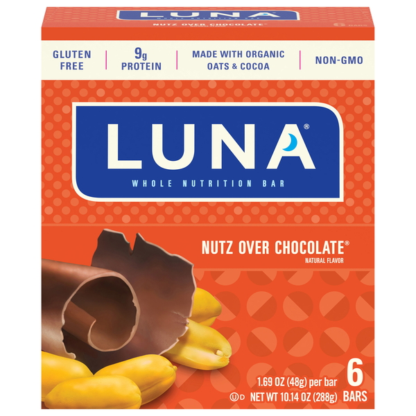 LUNA Organic Nutz Over Chocolate 9g Protein Nutrition Bar - 6 ct