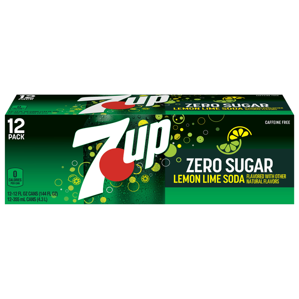 7UP Zero Sugar Lemon Lime Soda Caffeine Free - 12 pk