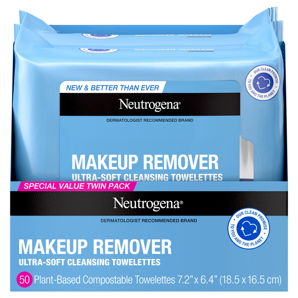 Neutrogena Makeup Remover Ultra-Soft Cleansing Towelettes Twin Pack
