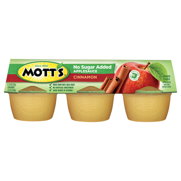 Mott's No Sugar Added Cinnamon Applesauce Cups - 6 ct