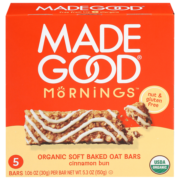Made Good Mornings Organic Gluten Free Cinnamon Bun Oat Bars - 5 ct