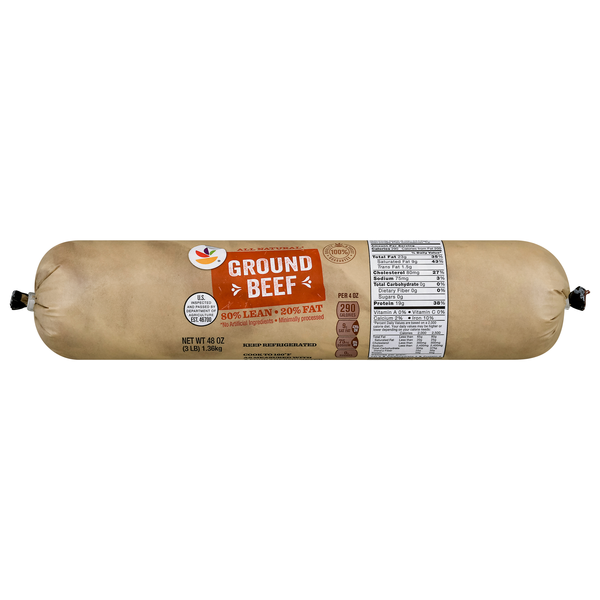 Our Brand All Natural 80% Lean 20% Fat Ground Beef Roll Fresh