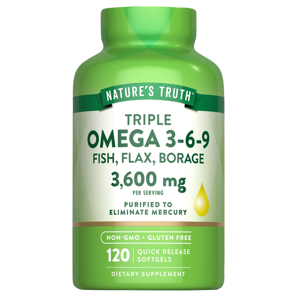Nature's Truth Triple Omega 3-6-9 Fish Flax Borage 3600 mg Softgels