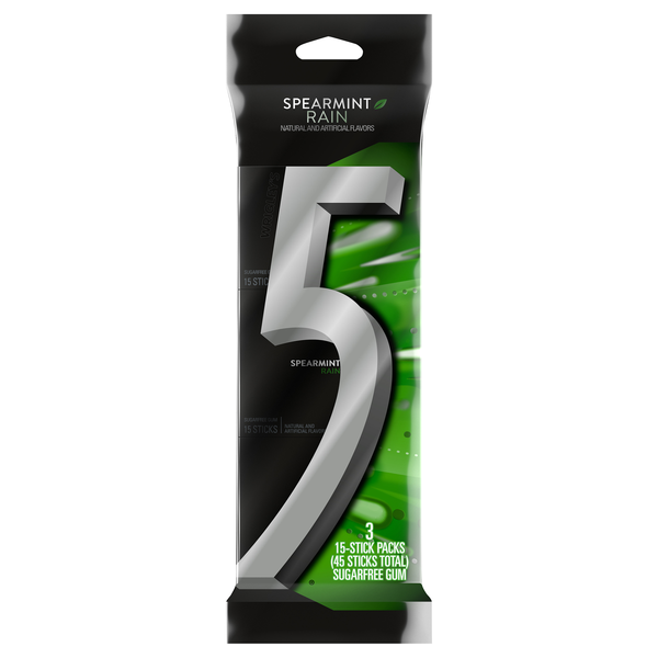 5 Sugar Free Gum Spearmint Rain 15 Sticks - 3 pk