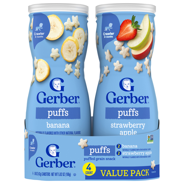 Gerber Snacks Grain & Grow Baby Banana & Strawberry Apple Puffs - 4 ct