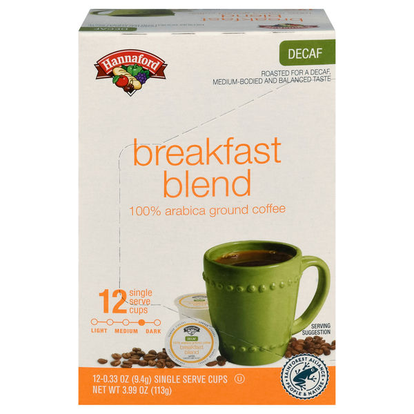 Hannaford Decaf Breakfast Blend Medium-Dark Roast Single Serve Coffee Cups