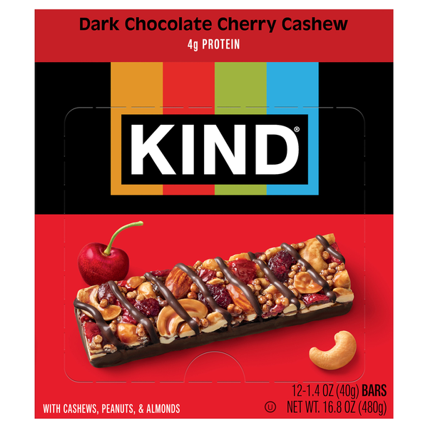 KIND Gluten Free Dark Chocolate Cherry Cashew Bars - 12 ct