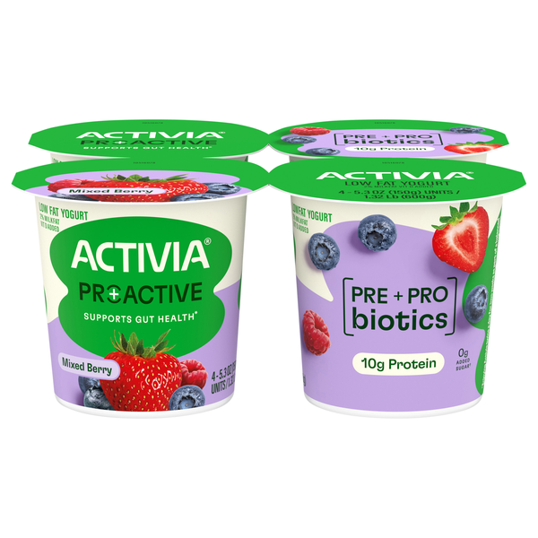 Activia Proactive Low Fat Mixed Berry Probiotic Yogurt Cups - 4 ct