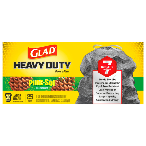 Glad ForceFlex Trash Bags Drawstring Pine-Sol Original Scent Large