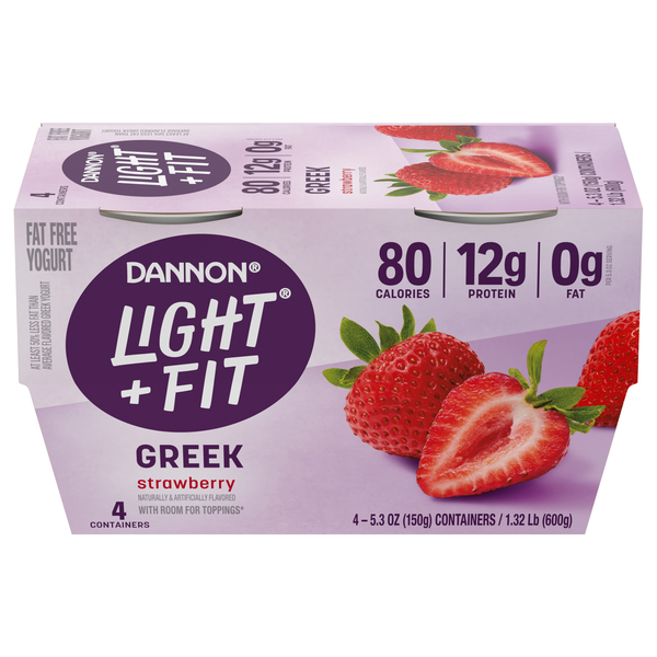 Dannon Light + Fit Fat Free Strawberry Greek Yogurt Cups - 4 ct